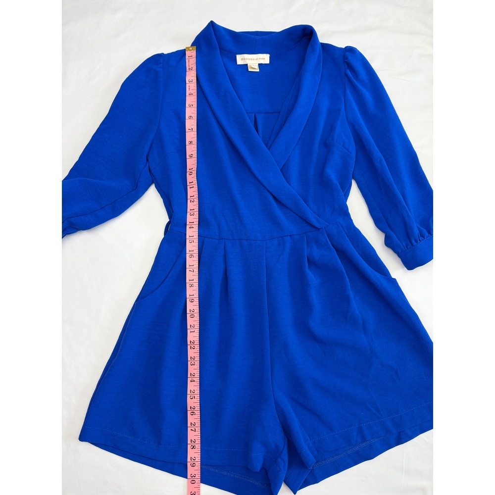Monteau Los Angeles Royal Blue Wrap Front Romper 3/4 Puff Sleeve Small - Picture 12 of 15